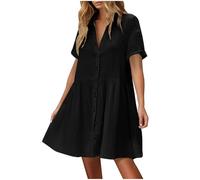 Vestitino Donna Primavera Abiti Lungo Estivo in Chiffon con Scollo a V Maniche 3/4 Vestiti Casual da Spiaggia Larghi Tinta Unita da Donna Vestito Con bottoni Fluttuante Taglie Forti Mare Vacanza