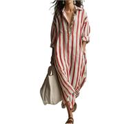 Vestitino Estivo Donna, A Righe Mare Comode Indiana Moda Corte Impero Curvy Floreali Semplice Maniche Tre Quarti Summer Elegante Leggero Camicia Casual Abito Curvy Estivo,L