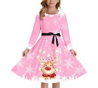 Vestitino Natale Bimba - Abito da Festa per Ragazze in Stile Medievale con Stampa Maniche Lunghe con Lacci sul Davanti e Cerniera Elastica Posteriore per Abito da Concorso Festivo (5-6 Years)