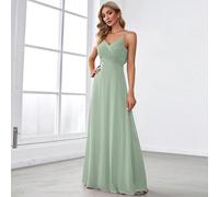 Vestito a canottiera con pieghe sul busto, di colore unito, con spalline e design schiena aperta, elegante vestito da damigella d''onore verde salvia, abito da cerimonia per invitati al matrimonio L,M