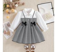 Vestito a-line da bimba con colletto e maniche a palloncino, 2 in 1. Silhouette a-line classica che si adatta a vari tipi di fisico del bambino. Il design distintivo del colletto aggiunge un tocco di 