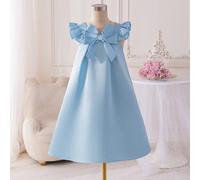 Vestito a-line da ragazza con maniche a volant e fiocco, che combina dolcezza, eleganza e fascino infantile, adatto per la vita quotidiana estiva e le feste delle vacanze 8Y,9Y,10Y,11Y,12YRaso