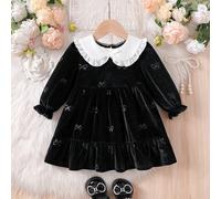 Vestito a-line per bambine con colletto da bambolina, balze e fiocco. Colletto da bambolina, carino e alla moda. Fiocco 3D e maniche a palloncino, silhouette a-line classica, raffinato ed elegante. Si