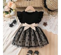 Vestito a-line per bambine con maniche a volant e cintura abbinata, silhouette a-line classica adatta a vari tipi di fisico, delicati volant sulle maniche rendono la bambina una principessina splenden