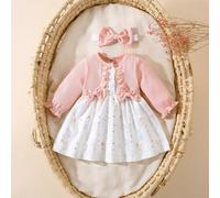 Vestito a maniche lunghe con stampa floreale a cuore in pizzo rosso e fascia coordinata, set da 2 pezzi per neonata, elegante, dolce e carino, adatto per attività all'aperto quotidiane in autunno 6-9M