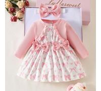 Vestito a maniche lunghe con stampa floreale a cuore in pizzo rosso e fascia coordinata, set da 2 pezzi per neonata, elegante, dolce e carino, adatto per attività all'aperto quotidiane in autunno 6-9M