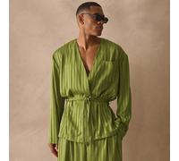 Vestito a maniche lunghe con tasche frontali, spalle scese, in tessuto a righe stile satin, con cintura in vita, essenziale per la primavera/estate L,M,S,XL,XXLA strisceTessuto intrecciato
