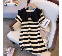 Vestito a righe per ragazza adolescente, con colletto alla Peter Pan, in nero e albicocca, adatto per l'estate 14Y,13Y,16Y,15YPoliestere