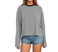 Vestito a righe rosse e bianche a maniche lunghe, a righe con design colorato, vestibilità ampia e scollo rotondo per un comodo utilizzo nella vita di tutti i giorni., Nero , XL