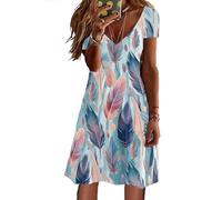 Vestito a tunica da donna, lunghezza al ginocchio, estivo, traspirante, elegante, da spiaggia, per il tempo libero, leggero, A01 azzurro cielo., L