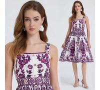 Vestito A Vita Alta Con Spalline E Bottoni Stile Bon Ton Floreale CF50387