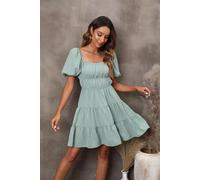 vestito abito donna corto bohemian azzurro verde slim morbido boho chic 28857