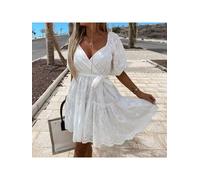 vestito abito donna corto bohemian bianco pizzo raso morbido boho chic 72722