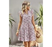 Vestito Abito Donna Corto Bohemian Fiori Rosa Raso Morbido Boho Chic 59010