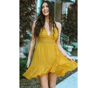 vestito abito donna corto bohemian giallo scollato raso morbido boho chic 10898