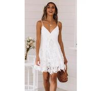 vestito abito donna corto bohemian pizzo bianco raso morbido boho chic 71853