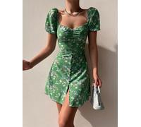 Vestito Abito Donna Corto Bohemian Verde Fiori Raso Morbido Boho Chic 59047