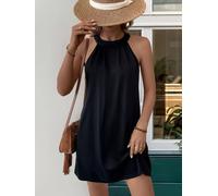 Vestito Abito Donna Corto Elegante Scollato Nero Pizzo Raso 11756
