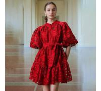 Vestito Abito Donna Corto Elegante Scollato Rosso Mini Morbido Raso 36469