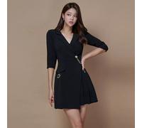 Vestito Abito Donna Corto Mini Elegante Nero Scollato Morbido Chic 57909