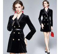 Vestito Abito Donna Corto Raso Morbido Bohoo Chic Nero Velluto 80935