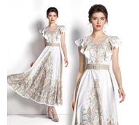 vestito abito donna elegante lungo bianco raso boho bohemian GIPSY 23600