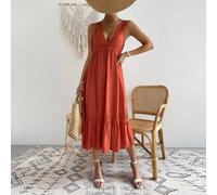 Vestito Abito Donna Elegante Lungo Boho Elegante Bohemian Arancione 49154