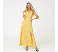 Vestito Abito Donna Elegante Lungo Morbido Boho Bohemian Giallo Spacco 52634