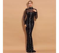 Vestito Abito Donna Elegante Lungo Paillettes Nero Argento Sirena Sera 52363