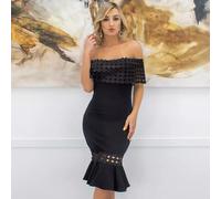 vestito abito donna tubino spalle scoperte fascia al ginocchio pizzo slim 3907