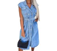 Vestito Abito Dress Donna Abito Chemisier In Denim Da Donna Casual Senza Maniche Con Cravatta In Vita Abito Da Signora Con Bottone Giù Bavero Abito Di Jeans Per Il Lavoro Ufficio Partito Xl Azzurro