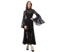 Vestito Abito Elegante Lungo Aderente Nero Pizzo Sera Evento 21897