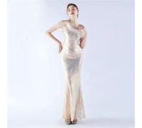 Vestito Abito Elegante Lungo Beige Oro Lucido Strass Aderente Sera Evento 02085