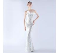 Vestito Abito Elegante Lungo Bianco Lucido Strass Aderente Sera Evento 02085