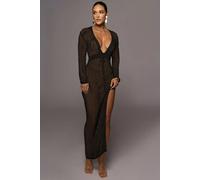 Vestito Abito Elegante Lungo Elegante Nero traforato Rete Trasparente 66712