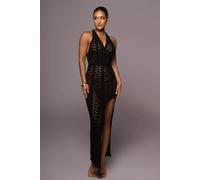 Vestito Abito Elegante Lungo Elegante Nero Traforato Rete Trasparente 66713