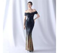 Vestito Abito Elegante Lungo Evento Blu Oro Sirena Strass Morbido 90006