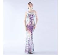 Vestito Abito Elegante Lungo Rosa Lilla Lucido Strass Aderente Sera Evento 02085