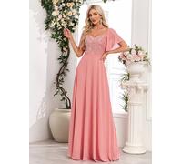 Vestito Abito Elegante Lungo Strass Rosa Morbido Sera Evento Cerimonia 21523
