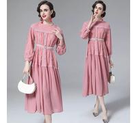Vestito abito longuette donna ginocchio rosa chiaro bon ton manica GIPSY A266