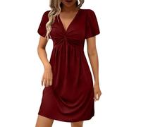 Vestito alla moda estivo anteriore scollo a V manica corta abito donna abiti da festa, Rosso, XL
