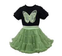 Vestito alla Moda per Ragazze con Gonna a Tutu e T-Shirt Elegante per Occasioni Speciali e Giornate di Festa (Black, 5-6 Years)