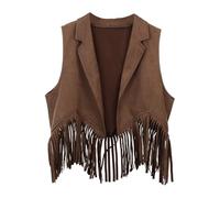 Vestito anime cowboy western cowgirl outfit anteriore aperto frange gilet party Dress up nappa frange vita cappotto top costume costume (marrone 3-4 anni)