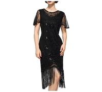 Vestito Anni 20 Donna, Abiti Stile Flapper Abiti Anni '20 da Collo in Pizzo Grandi Abiti da Ruggenti Costumi Anni '20 con Maniche per Serate/Cocktail/Feste ad Harlem (Black, XL)