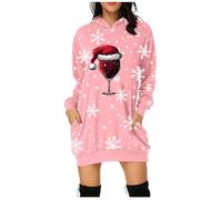 Vestito avvolgente Natale stampa lunga felpa da donna casual e confortevole top per le vacanze elegante e accogliente pullover per la stagione invernale, rosa, M