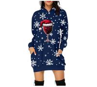 Vestito avvolgente Natale stampa lunga felpa da donna casual e confortevole top per le vacanze elegante e accogliente pullover per la stagione invernale, Blu scuro, XXL