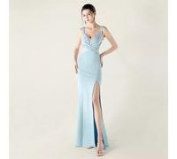 Vestito Azzurro Cielo Lungo Scollo A Cuore Spacco Elegante Donna CF50203