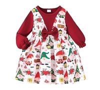 Vestito Babbo Natale Bambina, Il Fumetto di Natale del Manicotto Lungo delle Ragazze del Bambino Stampa i Vestiti dei Vestiti da Ballo del Vestito da Principessa (Red, 4-5 Years)