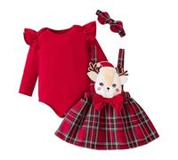 Vestito Babbo Natale Bambino Bambina Abito Natalizio per Bambina Neonata con Stampa Scozzese Rossa Abito Bambina Natale Elegante Manica Lunga Vestito Principessa Invernale (Red, 3-6 Months)