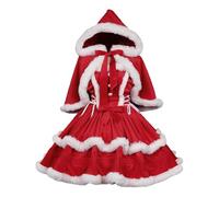 Vestito Babbo Natale Donna 2 Pieces Costume da elfo da donna, a maniche lunghe, in velluto set (abiti, cappello Mantello), Vestiti Da Elfo Festivo Set Vestito Da Carnevale Di Natale Cosplay Uomo Donna